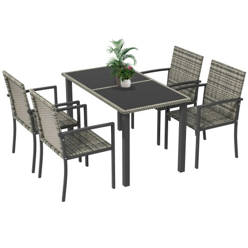 Wyld Haus Saka Rattan Grey 4 Seater Outdoor Garden Dining Set With Tempered Glass Table And Chairs