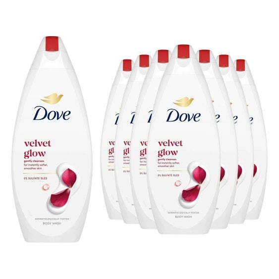 Dove Velvet Glow Body Wash 8 Pack, 0% Sulfate SLES Shower Gel, 225ml