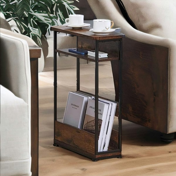 Rafaelo Mobilia Industrial Rustic 3 Tier Side Table With Magazine Rack