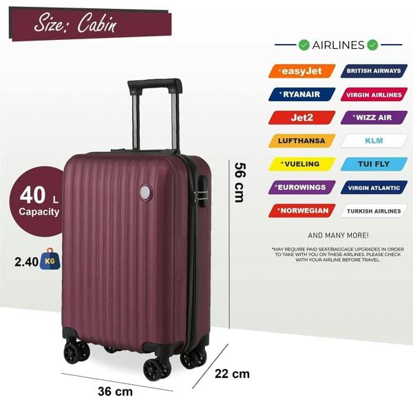 Infinity Luggage Hard Shell Cabin Suitcase 36 x 22 x 56 cm Luggage Suitable for Easyjet, Ryanair, Wizzair