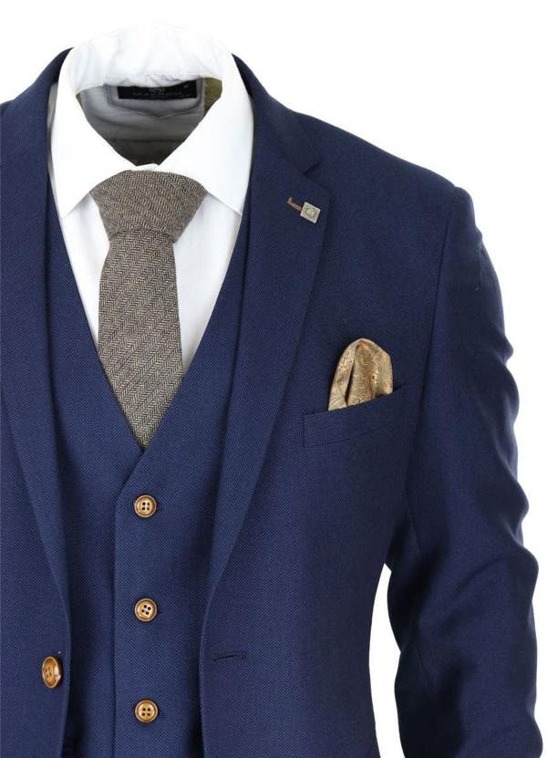 Paul Andrew Mens 3 Piece Navy Blue Birdseye Classic Suit