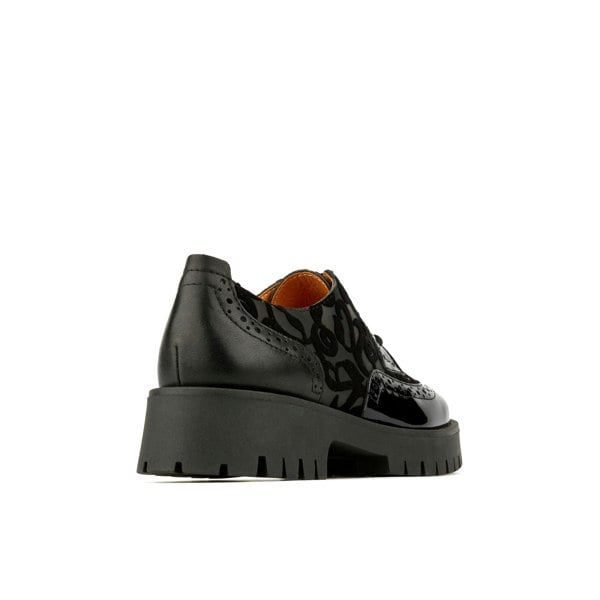 Embassy London Artisan - Black Floral - Women's chunky sole derby shoe with brogue details