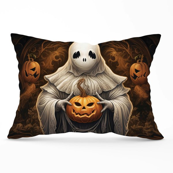 Warren Reed Spooky White Ghost Holding Pumpkin Cushions