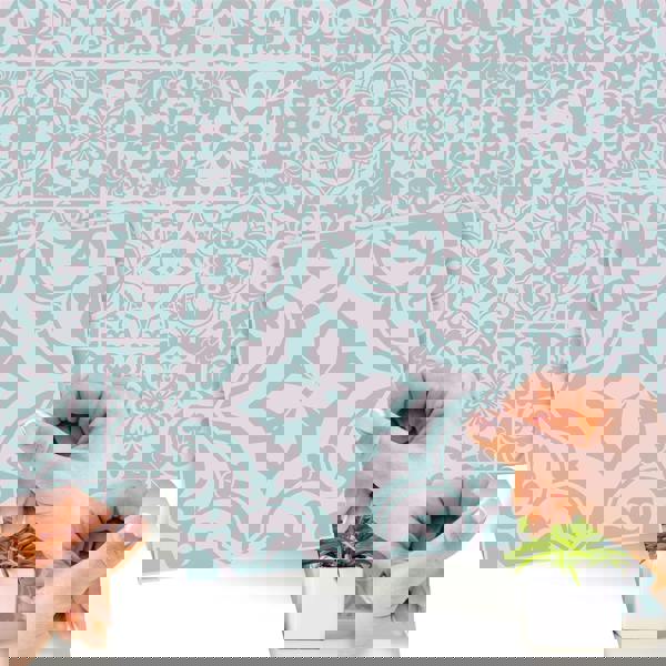 WALPLUS WT1541 - Santa Rosa Pistachio - Light Grey Stencil Tiles Wall Stickers - 15 cm x 15 cm - 24 pcs