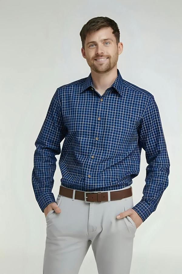 Navy Tattersall Check Long Sleeve Shirt