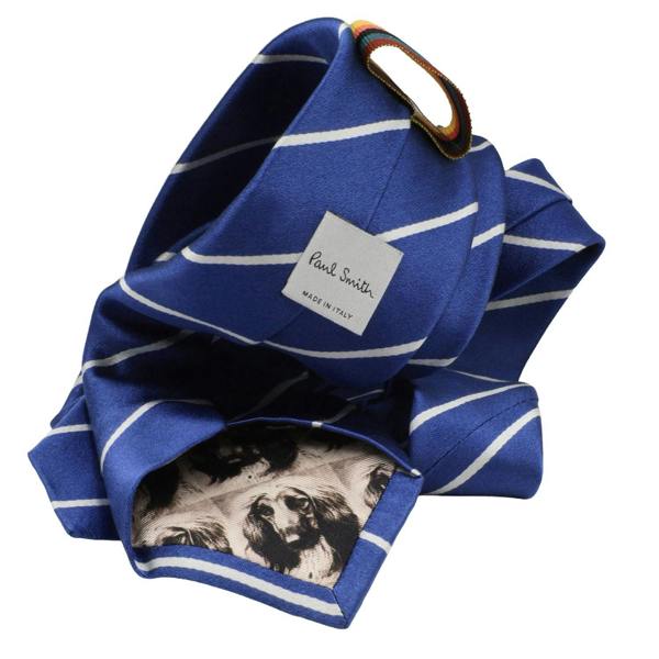 Paul Smith narrow silk satin tie in a regimental stripe pattern