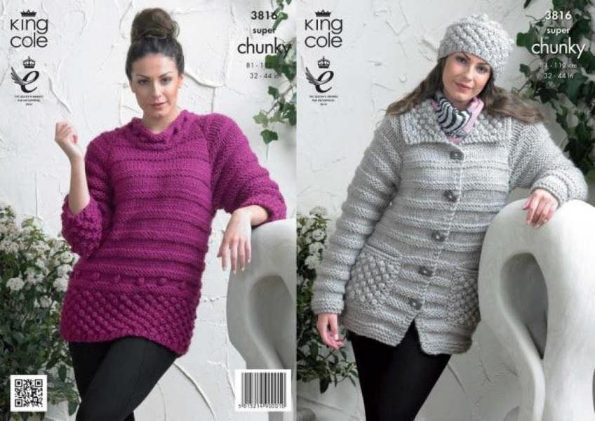 King Cole Big Value Knitting Pattern 3816, Headwear, Jackets, Sweaters for Women, 32 - 44 Inches - Intermediate
