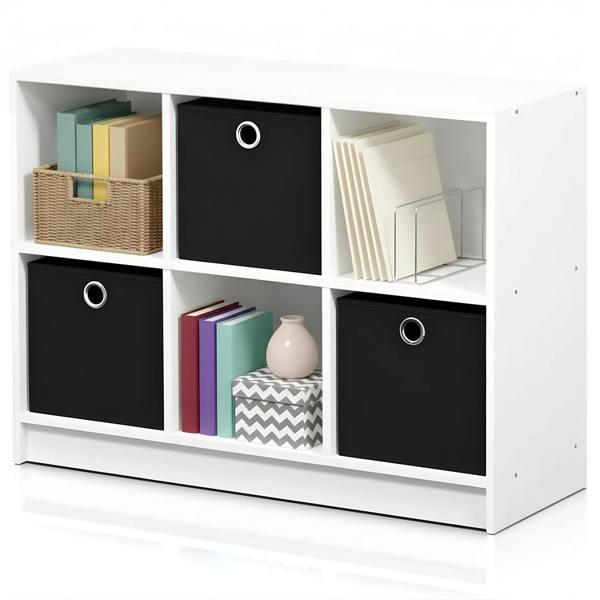 WALPLUS Basic 3x2 Bookcase Storage w/Bins, White/Black | Premium Home Interior Decoration