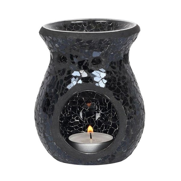 Serano Small Black Crackle Glass Oil Burner and Wax Warmer