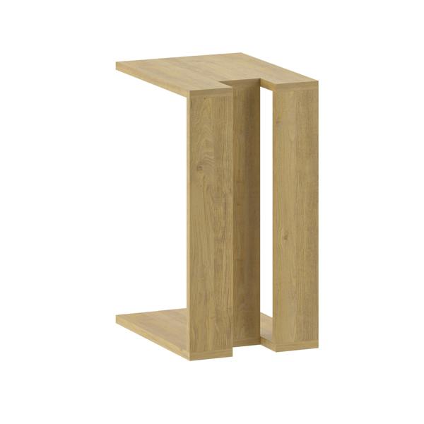 Decortie Muju Modern C Shape Table Oak Effect Gold Marble Effect Mocha Grey Multipurpose  H 57cm