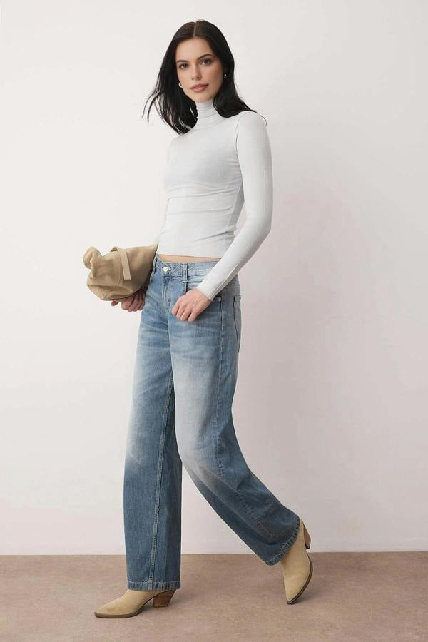 WOVCOR Transparent Stand Collar Flexible Regular Knit Blouse