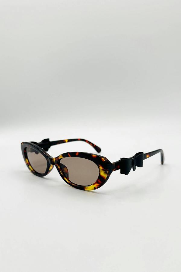 Bow Side Detail Sunglasses In Tortoiseshell - Removeable Bow - svnx