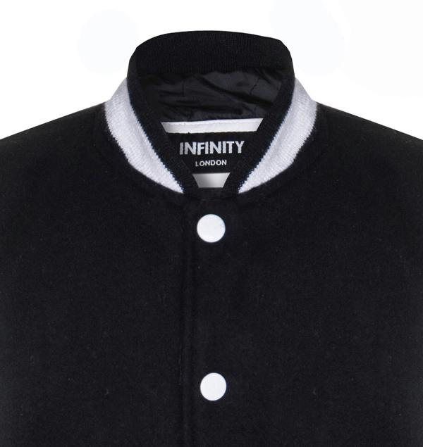 Infinity Leather Kids Varsity Black & White Bomber Jacket with Real Leather Sleeves 3-13 yrs