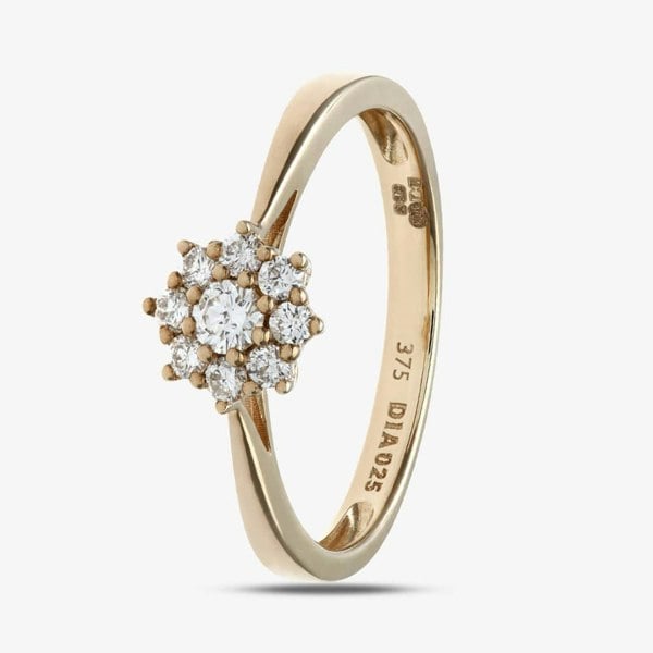 T. H. Baker 9ct Yellow Gold 0.25ct Diamond Flower Cluster Ring PR11539Y