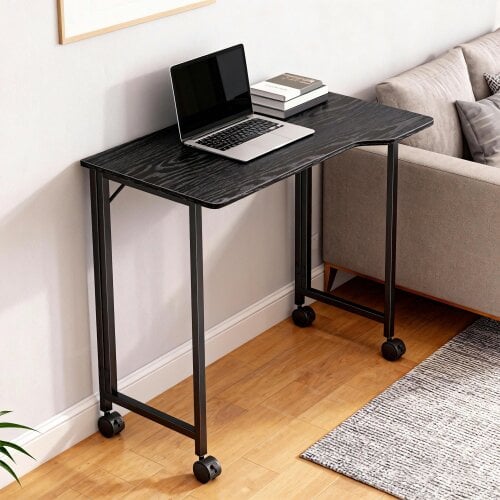 Wyld Haus Schut 80cm Wooden Black Folding Desk Lockable Wheels