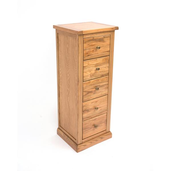 Cabinet Bits Salerno 5 Drawer Narrow Chest of Drawers Brass Knob