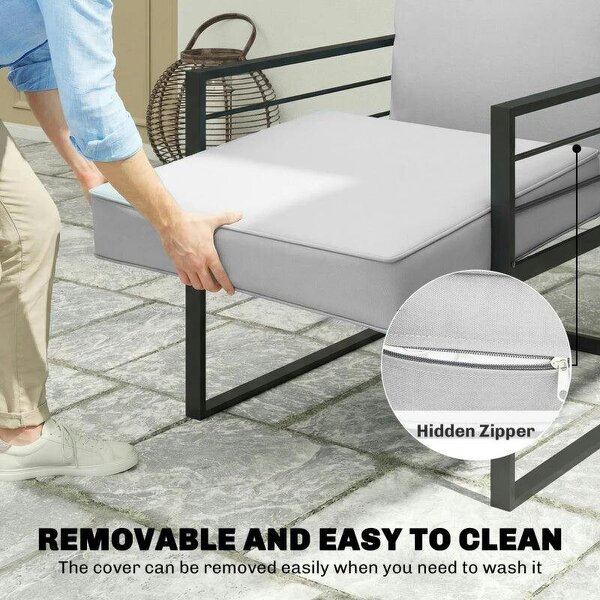 Outdoor Seat and Back Cushion Set, 63L x 55W x 15Dcm Patio Deep Seating Chair Fade Resistant Replacement Cushion, Light Grey