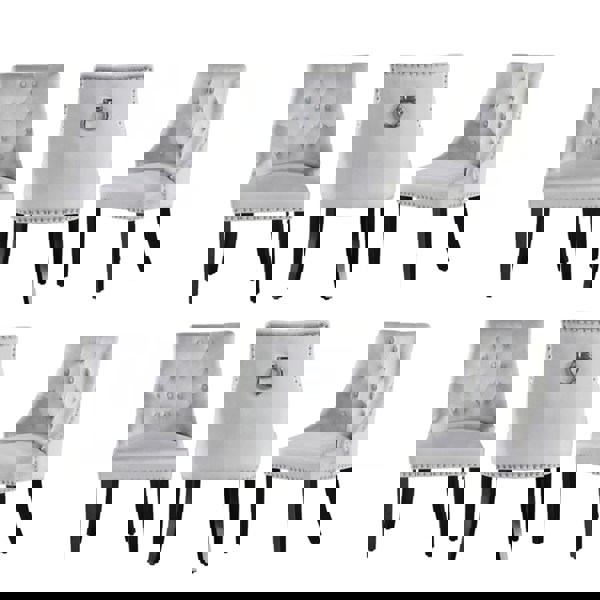 Life Interiors Set of 6 Velvet Dining Chairs Ergonomic Scoop Knockerback & Button Tufted Wood Legs