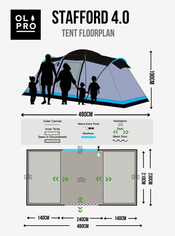 An info graphic depicting the product dimensions of the Stafford 4.0 OLPRO x Ed Stafford.