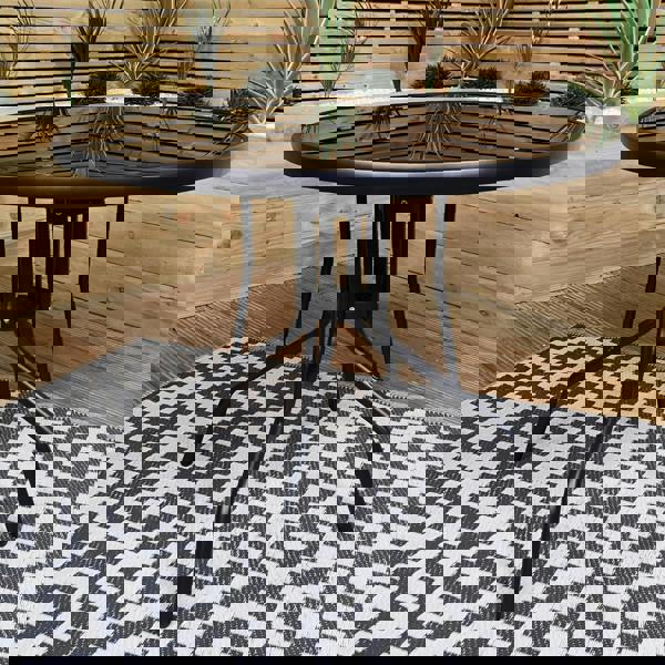 Samuel Alexander Outdoor 4 Person Round Glass Top Garden Dining Table Chairs With Green Banana Parasol and Base Set