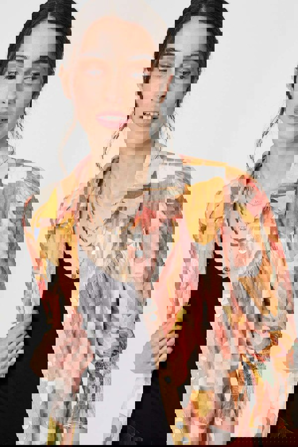 Orange | Printed 3/4 Puff Sleeve Shirt Dress