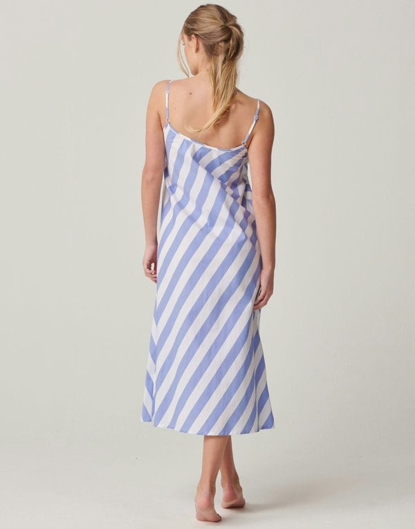 British Boxers Women's Crisp Cotton Strappy Nightdress – Boat Blue Stripe