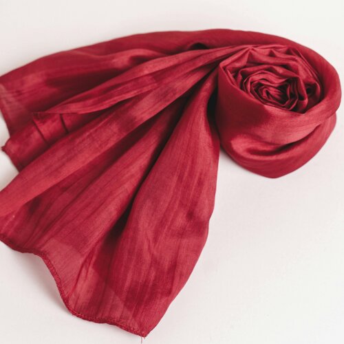 Deep Red Silk Scarf – Hand-Dyed Mulberry Silk, Evening & Occasion Wrap