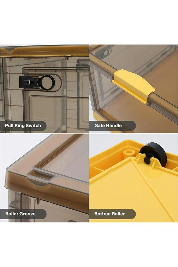 Living and Home 3 Pack Collapsible Storage Box Medium Stackable Clear Plastic Storage Box Organizer