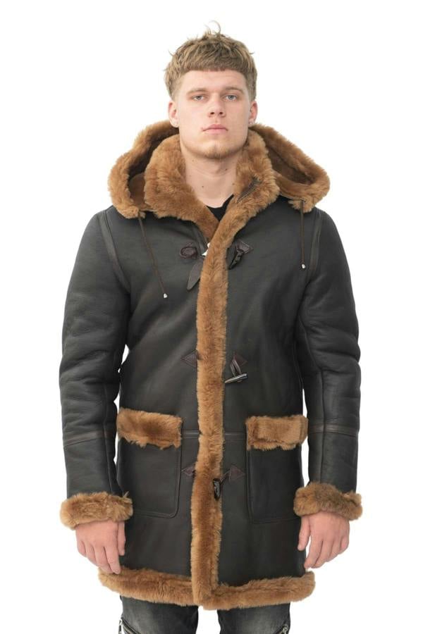 Infinity Leather Mens Winter Sheepskin Hooded Duffle Coat-Isleworth