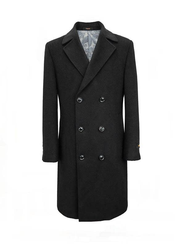 Men's Black Double Breasted Long Overcoat