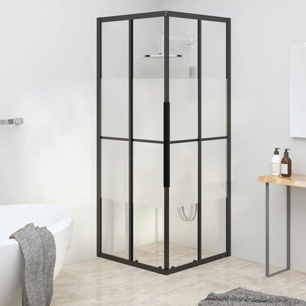 Berkfield Shower Cabin Half Frosted ESG 80x80x180 cm Black
