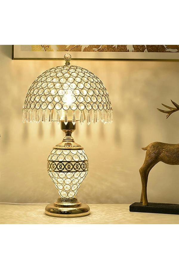 Living and Home Umbrella Crystal Table Lamp Polished for Bedroom