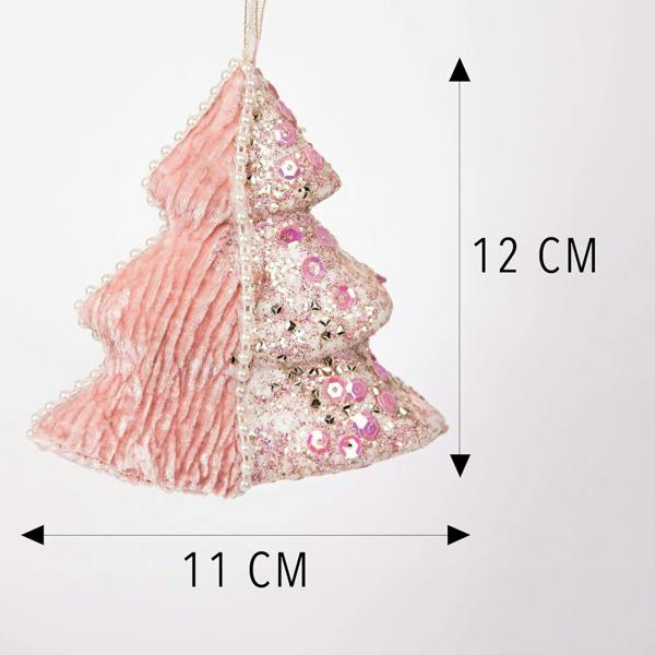 12cm Baby Pink Glitter Tree Hanging Decorations, 3 Piece Set with Pearls and Sequins image 2