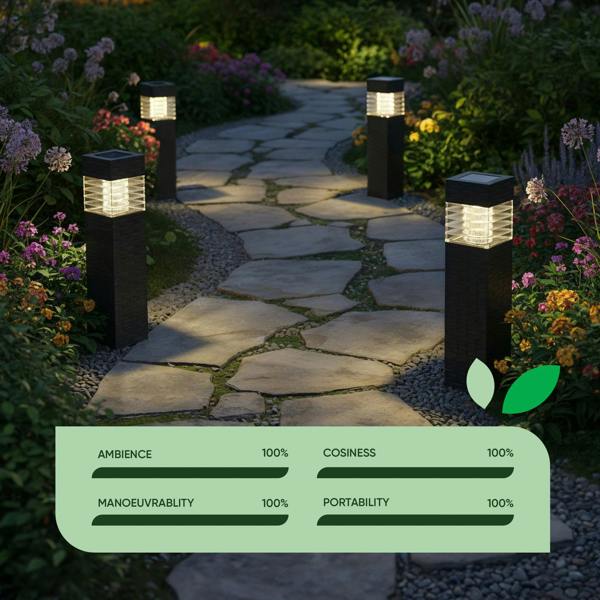 Gardenwize Pack of 4 Rattan Style Solar Stake Lights – White LED Garden Path Lights