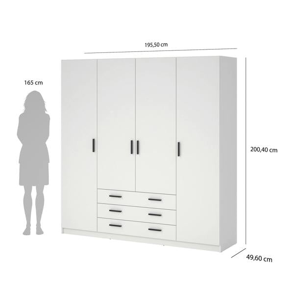 Furniture To Go Sprint Wardrobe with 4 Doors + 3 Drawers in White