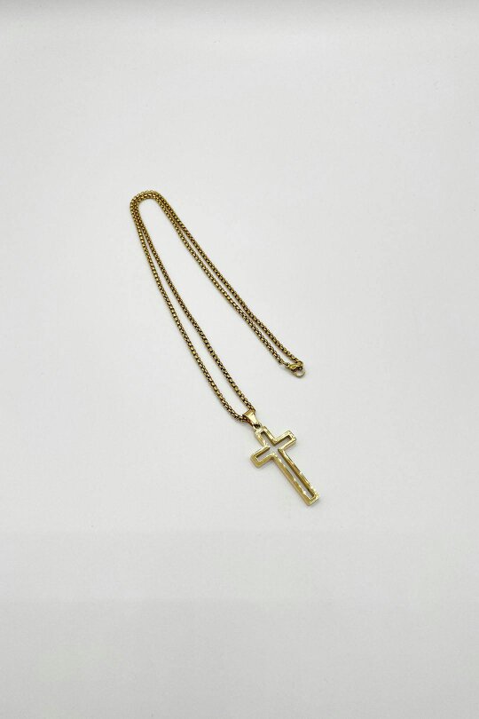 SVNX Hollow Cross Pendant Necklace in Gold
