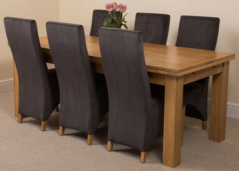 That's Furniture Richmond Large Oak Extending Dining Table with Lola Fabric Chairs