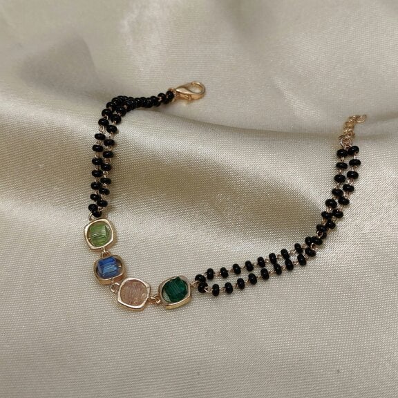 The Colourful Aura Multicolour Round Zircon Adjustable beaded Bracelet