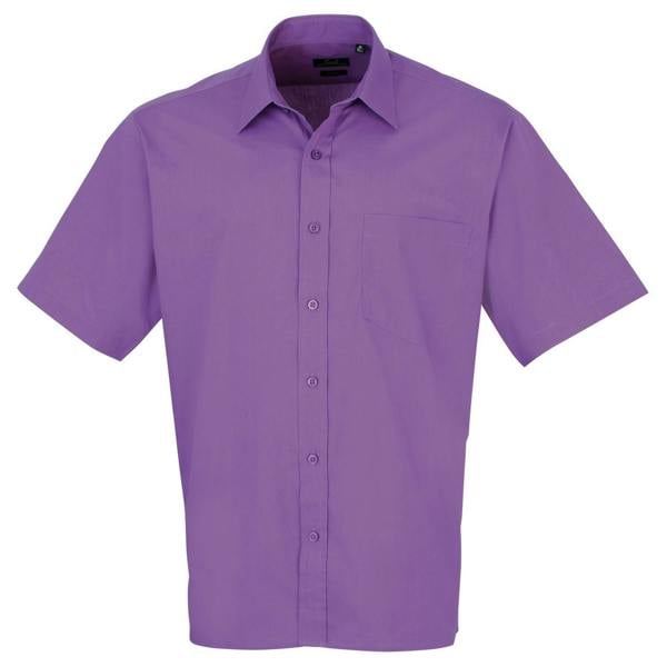 Premier Mens Short Sleeve Formal Poplin Plain Work Shirt - Rich Violet