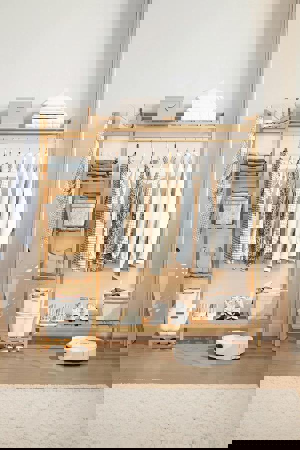 Living and Home Bamboo Bedroom Garment Clothes Rack 7 Tier Storage Shelf Coat Clothing Hanging Rack - Natural