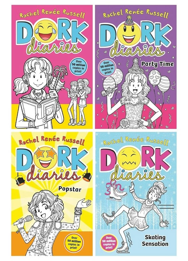 Dork Diaries Series Books 1–4 Collection Set by Rachel Renée Russell | Children’s Diary Style Fiction
