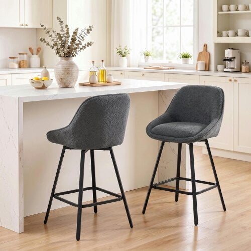 HOMCOM Bar Stools Set of 2, 360° Swivel, 64 cm Counter Height - Dark Grey