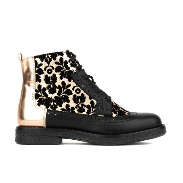 Embassy London Hatter - Black Rose Gold - Women's Italian leather higher ankle boot with rubber sole