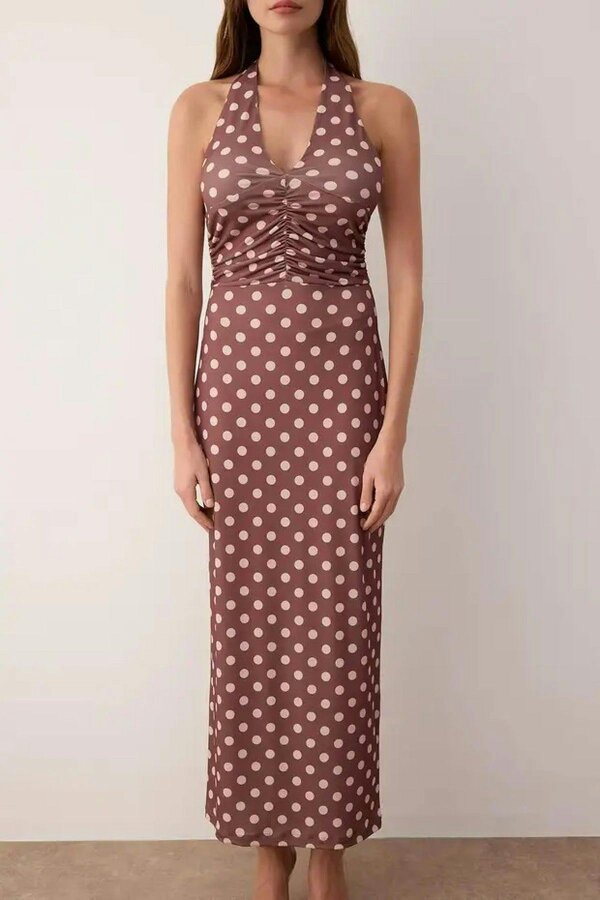 WOVCOR Polka Dot Maxi Knit Dress