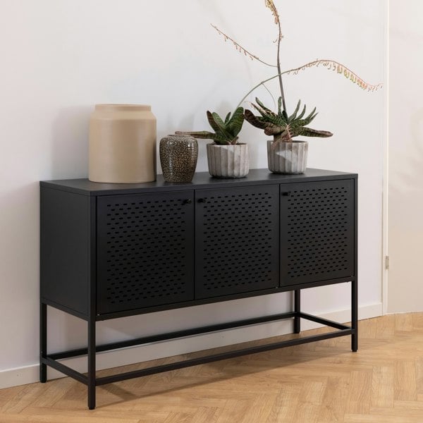 Furniture To Go Newcastle 3 Door Raised Sideboard in Matt Black