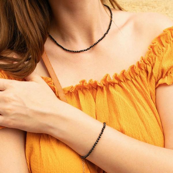 Spero London Sterling Silver Black Natural Spinel Bracelet