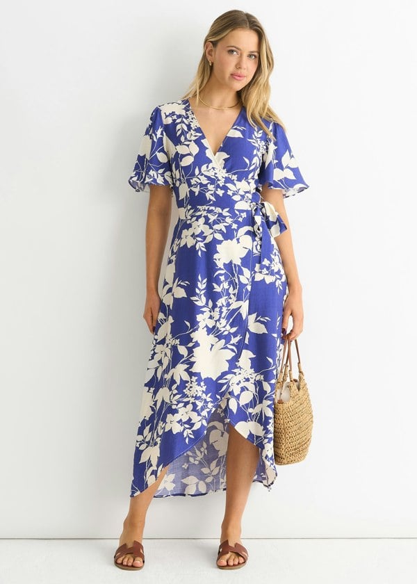 Gini London Viscose Floral Wrap Midi Dress