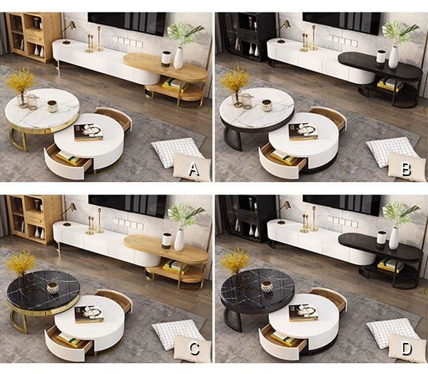 Regalia Coffee Table Set, White & Gold-Weilai Concept-Weilai Concept