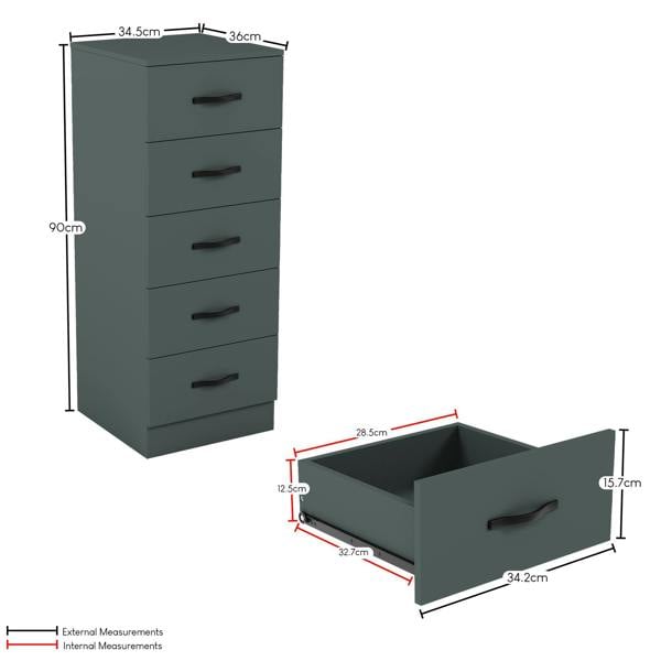Vida Designs Riano 5 Drawer Narrow Chest, Black