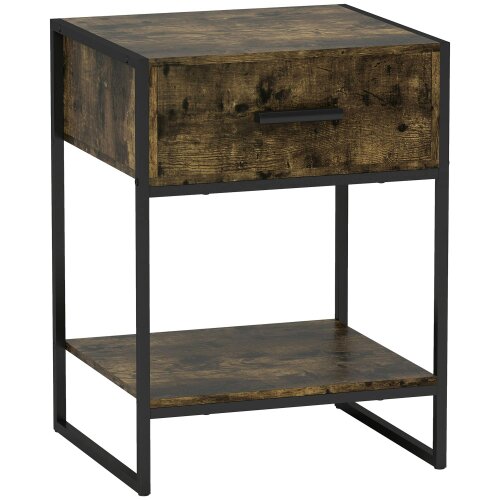 Wyld Haus Likeli Rustic Brown Modern Bedside Table With Bottom Shelf and Drawer